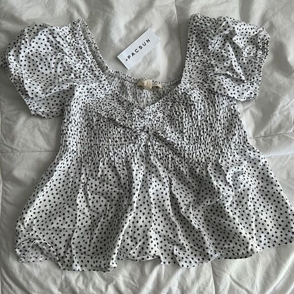 la hearts pacsun black and white puff short sleeve top - Picture 1 of 6